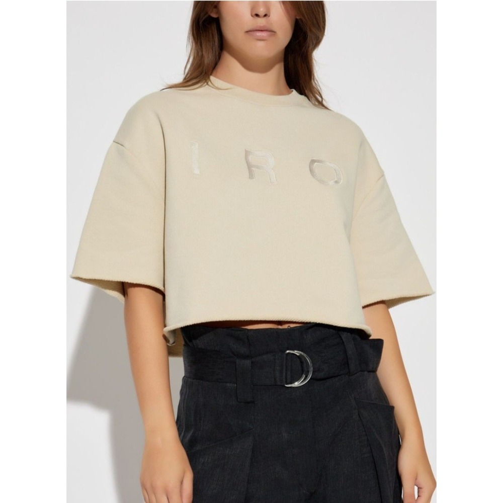 IRO Paris Linda Logo Print Cropped Cotton T-Shirt Cream XXS NWT $225 WP14OLINDA